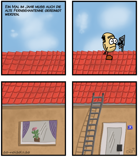 Ein Mal im Jahr muss auch die alte Fernsehantenne gereinigt werden.